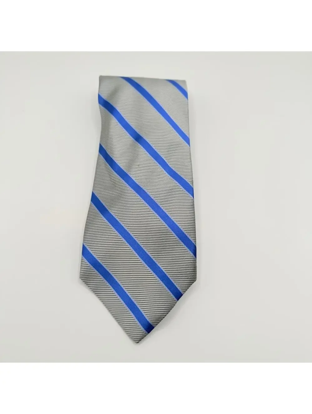 Brooks Brothers Tie Men's Silver Blue Stripe 100% Silk